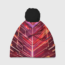 Шапка с помпоном Красные неон полосы киберпанк, цвет: 3D-черный