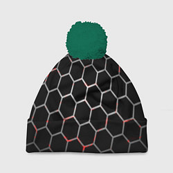 Шапка с помпоном Шестиугольник пчелиный улей, цвет: 3D-зеленый