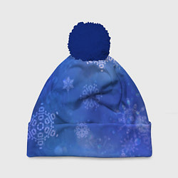 Шапка с помпоном Декоративные снежинки на фиолетовом, цвет: 3D-тёмно-синий