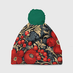 Шапка с помпоном Новогодние ягодки и узоры, цвет: 3D-зеленый
