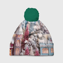 Шапка c помпоном Рождественские огни на деревьях