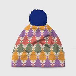 Шапка c помпоном Новогодние разноцветные ёлочки