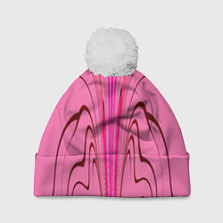 Шапка c помпоном Плавные линии на розовом фоне