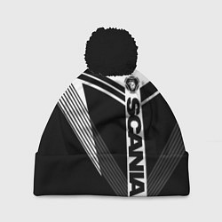 Шапка c помпоном Scania логотип на абстрактном фоне
