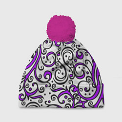 Шапка с помпоном Фиолетовые кружевные узоры, цвет: 3D-малиновый