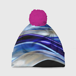 Шапка c помпоном Абстрактные волны синего оттенка