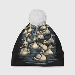 Шапка с помпоном Утки в пруду, цвет: 3D-белый