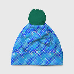 Шапка c помпоном Синяя сетка
