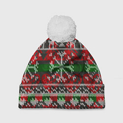 Шапка c помпоном Вязанный орнамент узор