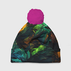 Шапка с помпоном Абстрактный камуфляж в кислотных абстрактных пятна, цвет: 3D-малиновый