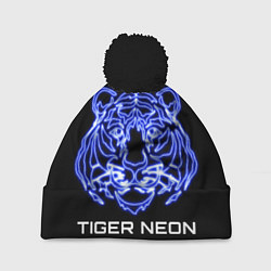 Шапка с помпоном Tiger neon art, цвет: 3D-черный