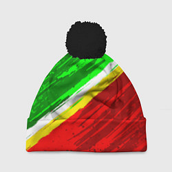 Шапка с помпоном Расцветка Зеленоградского флага, цвет: 3D-черный