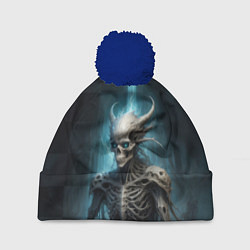 Шапка с помпоном Демонический скелет с рогами, цвет: 3D-тёмно-синий