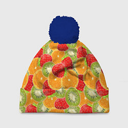 Шапка с помпоном Сочные фрукты и ягоды, цвет: 3D-тёмно-синий