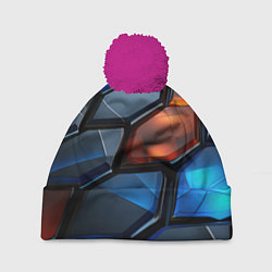 Шапка с помпоном Прозрачные абстрактные плиты, цвет: 3D-малиновый