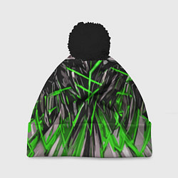 Шапка с помпоном Череп и зелёные полосы, цвет: 3D-черный