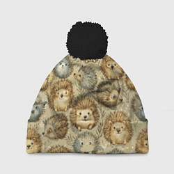 Шапка с помпоном Паттерн лесной ежик, цвет: 3D-черный