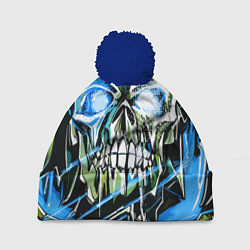 Шапка с помпоном Синий адский череп, цвет: 3D-тёмно-синий