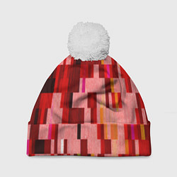 Шапка с помпоном Красный глитч, цвет: 3D-белый