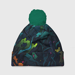 Шапка c помпоном Кислотная яркая абстракция в камуфляжном стиле