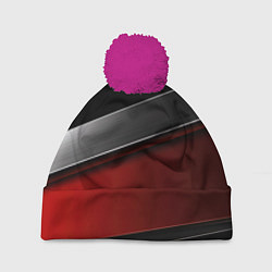 Шапка с помпоном Красный серый и черный, цвет: 3D-малиновый