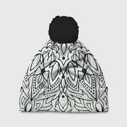 Шапка с помпоном Бежевый узоры мандала, цвет: 3D-черный