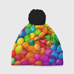 Шапка c помпоном Радужные пупырки