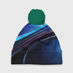 Шапка c помпоном Синяя и черная абстракция геометрическая