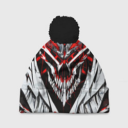 Шапка c помпоном Агрессивный череп белый и красный