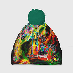 Шапка с помпоном Хамелеон и стихии, цвет: 3D-зеленый