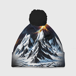 Шапка с помпоном Молнии и горы, цвет: 3D-черный