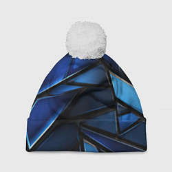 Шапка с помпоном Синие объемные геометрические объекты, цвет: 3D-белый