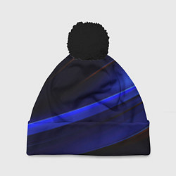 Шапка с помпоном Синее свечение на абстрактном фоне, цвет: 3D-черный