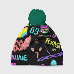 Шапка с помпоном 6ix9ine logo rap bend, цвет: 3D-зеленый