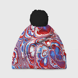 Шапка с помпоном Абстрактный разноцветный паттерн, цвет: 3D-черный