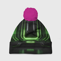 Шапка c помпоном Металл и зеленый яркий свет