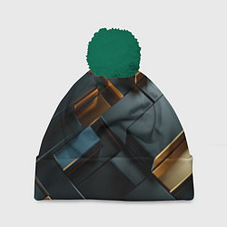 Шапка с помпоном Черные и золотые слитки, цвет: 3D-зеленый