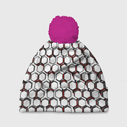 Шапка с помпоном Киберпанк узор из шестиугольников красный, цвет: 3D-малиновый
