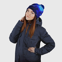 Шапка с помпоном Black and blue abstract background sport style, цвет: 3D-тёмно-синий — фото 2