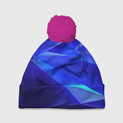 Шапка с помпоном Black and blue abstract background sport style, цвет: 3D-малиновый