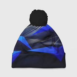 Шапка с помпоном Black and blue abstract background sport style, цвет: 3D-черный