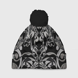 Шапка с помпоном Серые паттерны, цвет: 3D-черный