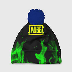 Шапка с помпоном PUBG кислотное лого огненный стиль, цвет: 3D-тёмно-синий