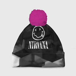 Шапка с помпоном Nirvana текстура рок, цвет: 3D-малиновый