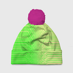 Шапка с помпоном Зелёные градиентные линии, цвет: 3D-малиновый