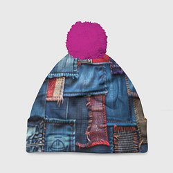Шапка с помпоном Джинсовая форма электрика, цвет: 3D-малиновый