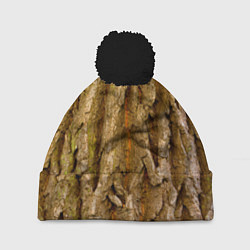 Шапка c помпоном Кора дерева текстура