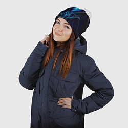 Шапка с помпоном Магическая синяя абстракция, цвет: 3D-белый — фото 2