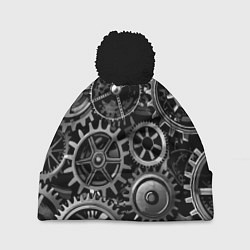 Шапка c помпоном Стимпанк стальные механизмы паттерн