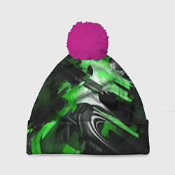 Шапка с помпоном Green dark abstract geometry style, цвет: 3D-малиновый